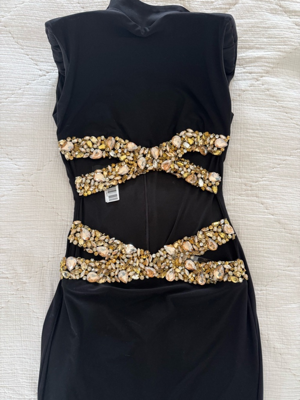 Black Maxi Dress with Gold Embellished Cutouts - Picture 3 of 6